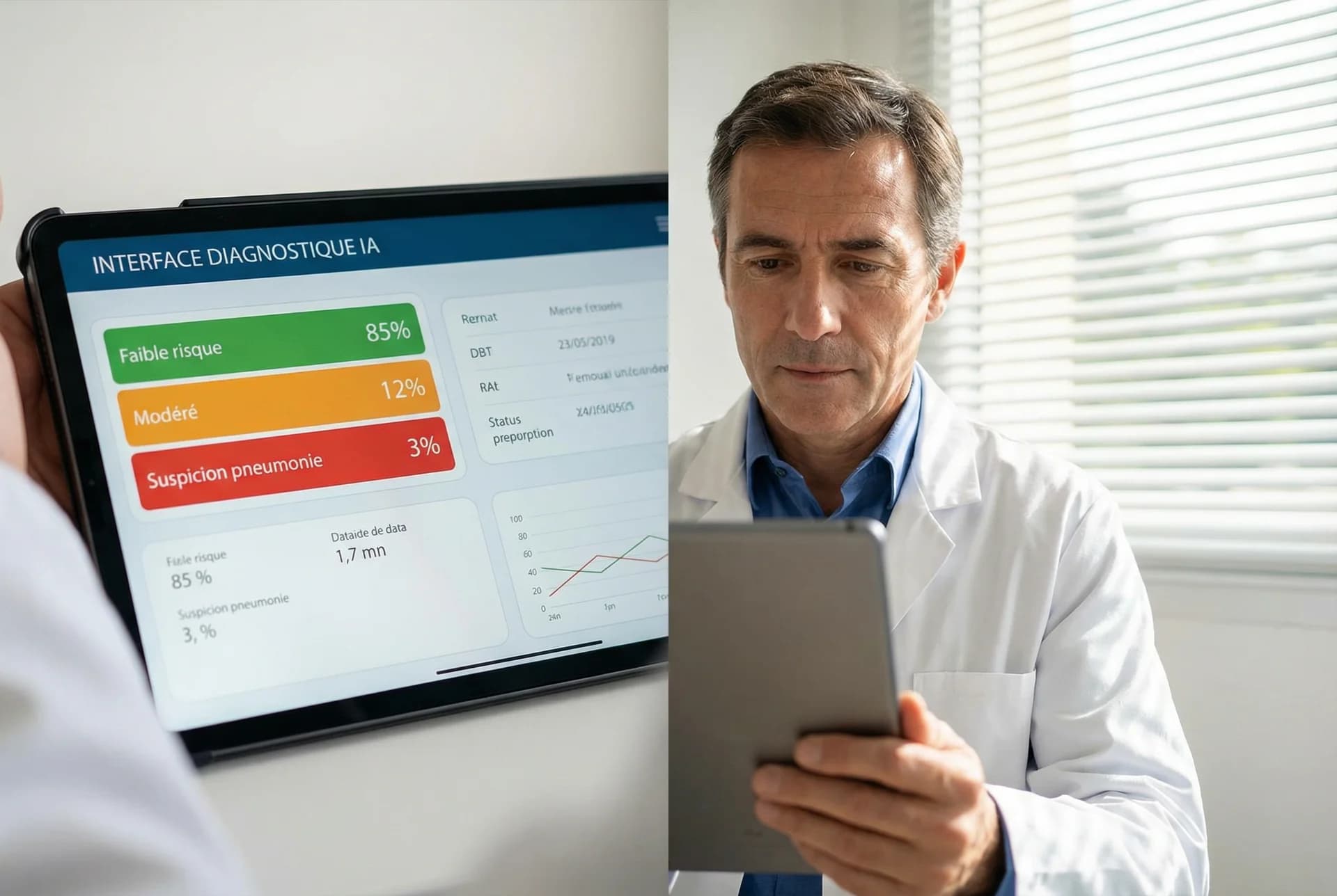 Interface diagnostique IA affichant des suggestions médicales